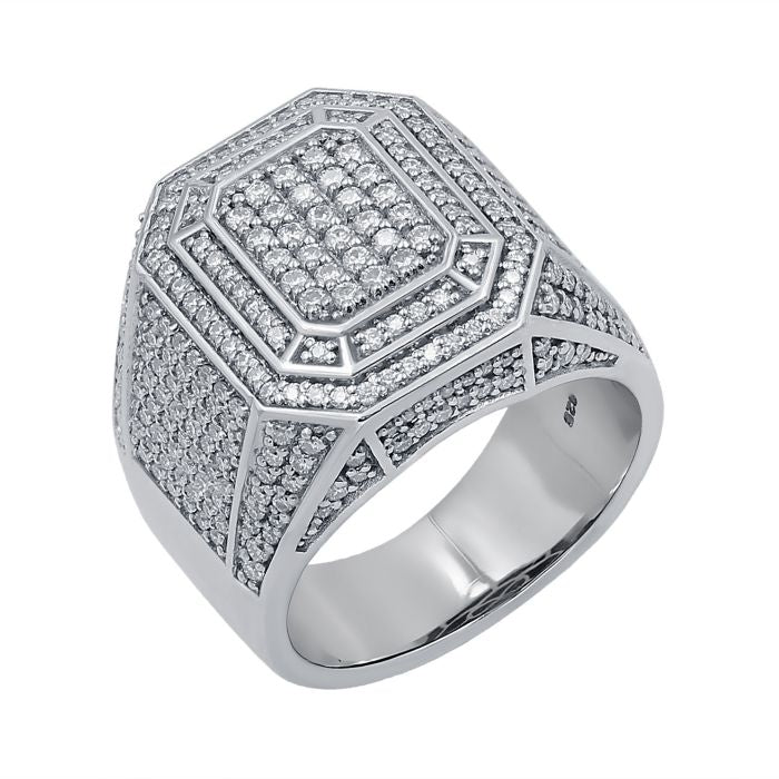 1.82 Ct Men's Iced Out Ring, Large Moissanite Octagon Silver Hip Hop Ring, 925 Sterling Silver Ring