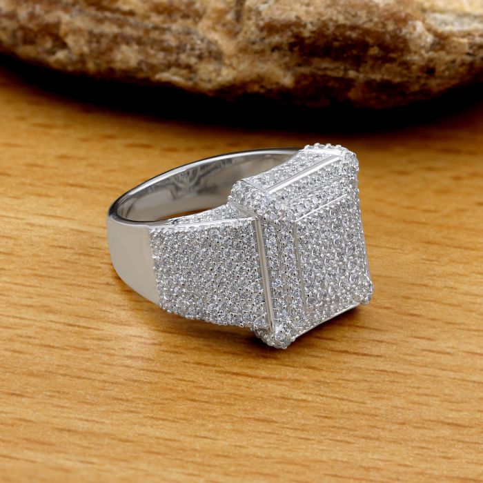 2.24 Ct Handmade Moissanite Iced Out Men's Ring, Chunky Square Hip Hop Ring, 925 Sterling Silver Ring