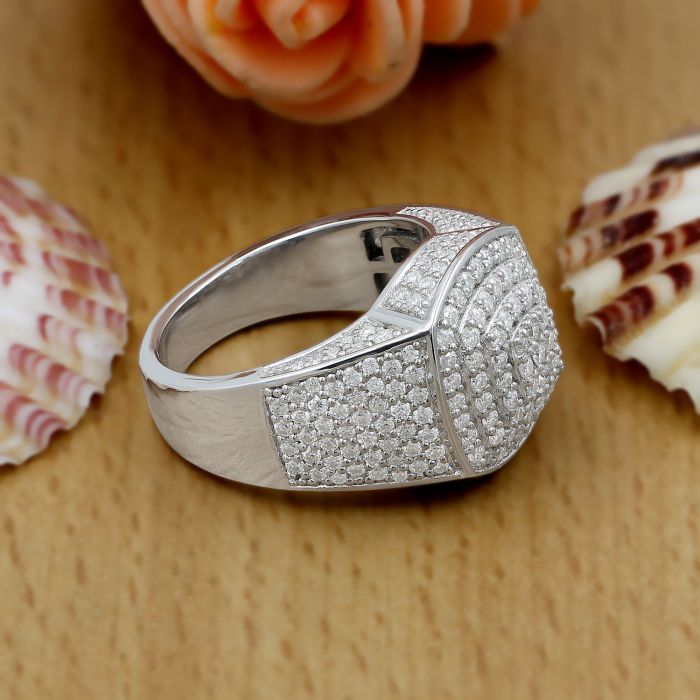 2.25 Ct Big Moissanite Iced Out Hip Hop Ring for Men, Micro Paved Iced Out Synthetic Diamond Big Hollow Ring