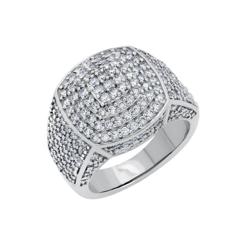 2.20 Ct Handmade Moissanite Hip Hop Ring, Men's Cushion Design Iced Out Ring, 925 Sterling Silver Ring Large Moissanite Ring