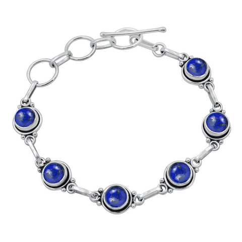 Lapiz Lazuli Gemstone Bracelets for Women 7mm Round Shape Gemstone 925 Silver Overlay Handmade Bracelet Jewelry